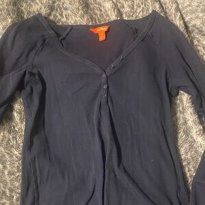 Y2K Navy Blue Henley Top